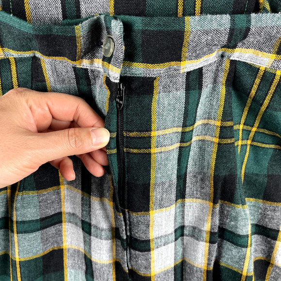 Vintage Tartan Ruffle Pinafore Dress Womens XS Maxi Plaid Scottish Academia Twee - Picture 13 of 16